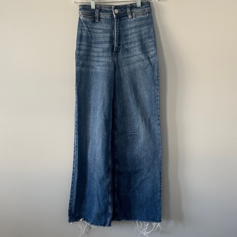Mango MNG Catherine Culotte High Rise Wide Leg Jeans Boho Chic Size 1